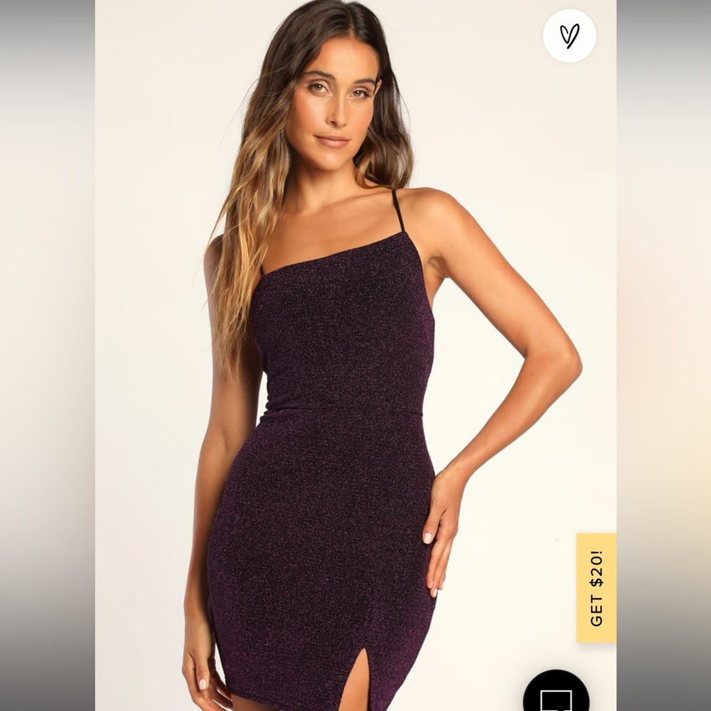 Take Me Anywhere Purple Sparkly Asymmetrical Bodycon Mini Dress
